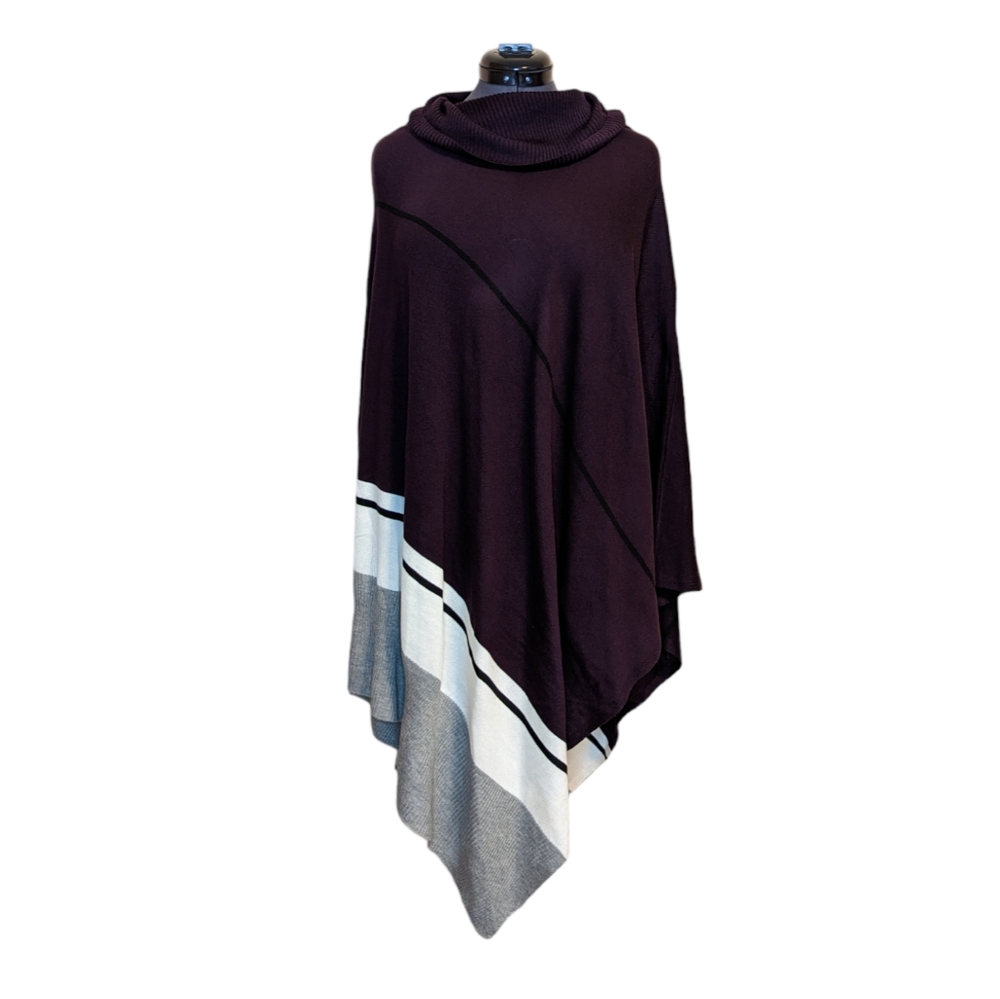 Calvin Klein Purple Grey White Black Poncho Cape Turtleneck Size 2X/3X